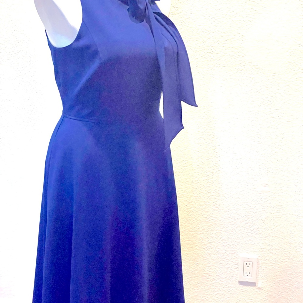 New bow-neck cobalt blue sleeveless midi dress